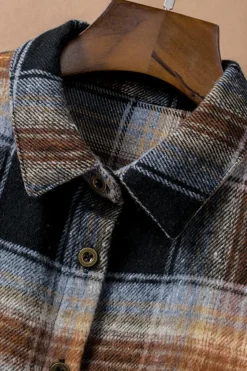 New Dear-Lover Oversize Rounded Hem Plaid Shacket with Slits Black
