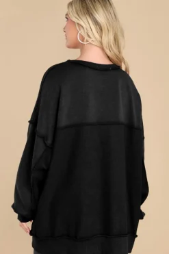 Online Dear-Lover Oversized Exposed Seam Henley Sweatshirt Black