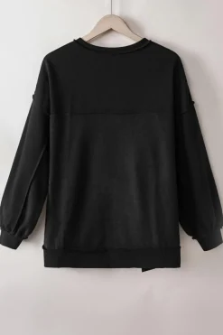 Online Dear-Lover Oversized Exposed Seam Henley Sweatshirt Black