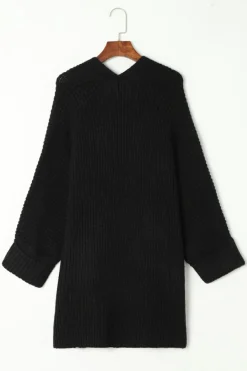 Best Dear-Lover Oversized Fold Over Sleeve Open Front Cardigan Black