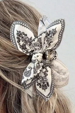 Outlet Dear-Lover Paisley Floral Print Bow Knot Hair Clip Black