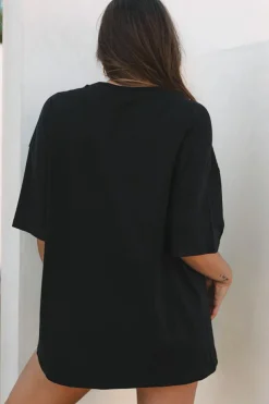 Fashion Dear-Lover Paisley Print Crew Neck Loose Fit Tunic Tee Black