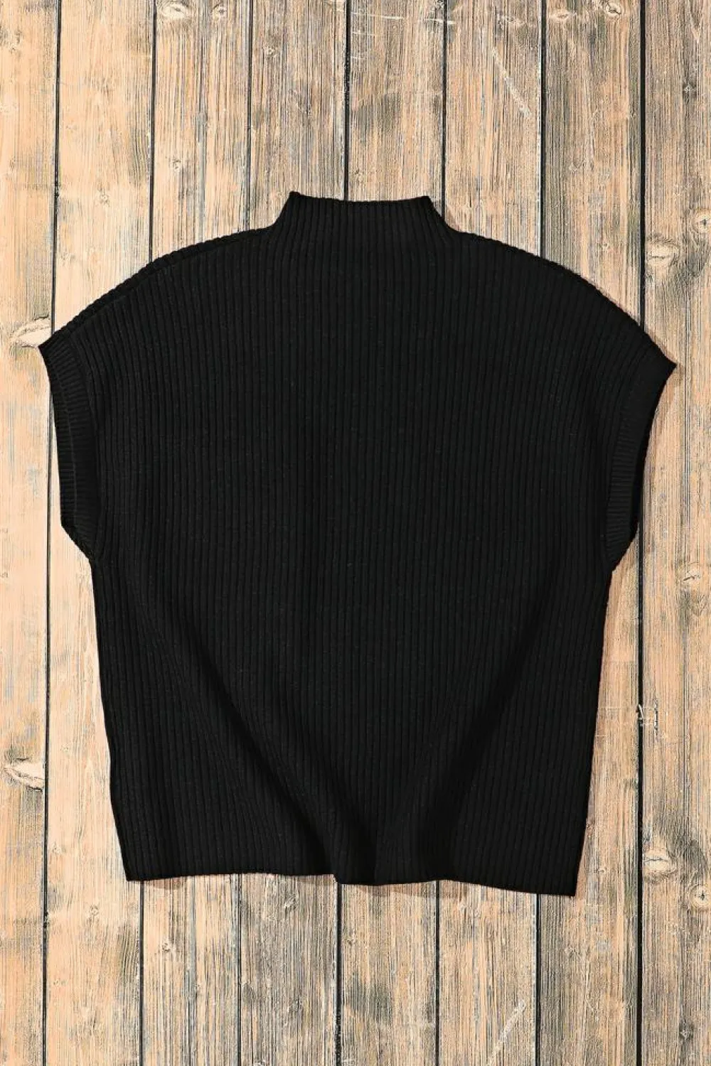 Best Dear-Lover Patch Pocket Ribbed Knit Short Sleeve Sweater Black