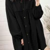 Outlet Dear-Lover Patchwork Crinkle Puff Sleeve Shirt Dress Black