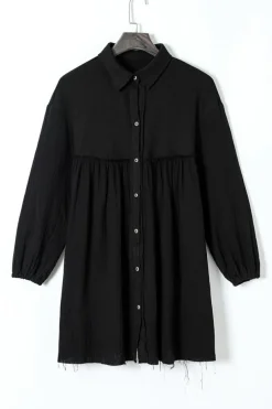 Outlet Dear-Lover Patchwork Crinkle Puff Sleeve Shirt Dress Black
