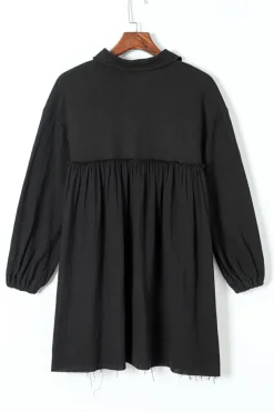 Outlet Dear-Lover Patchwork Crinkle Puff Sleeve Shirt Dress Black