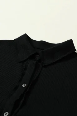 Outlet Dear-Lover Patchwork Crinkle Puff Sleeve Shirt Dress Black