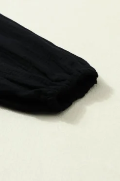 Outlet Dear-Lover Patchwork Crinkle Puff Sleeve Shirt Dress Black