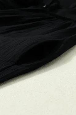 Outlet Dear-Lover Patchwork Crinkle Puff Sleeve Shirt Dress Black