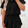 Clearance Dear-Lover 2pcs Cropped Tee and Ruffle High Waist Skort Set Black
