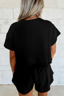 Clearance Dear-Lover 2pcs Cropped Tee and Ruffle High Waist Skort Set Black