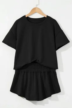Clearance Dear-Lover 2pcs Cropped Tee and Ruffle High Waist Skort Set Black