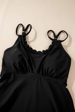 New Dear-Lover 2pcs Solid Color Spaghetti Straps Tankini Set Black