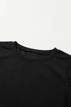 Clearance Dear-Lover Pearl Decor 3/4 Sleeve Crew Neck T Shirt Black
