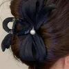 Fashion Dear-Lover Pearl Decor Bow Large Claw Clip Black