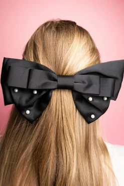Clearance Dear-Lover Pearl Embellished Tiered Bowknot Hair Clip Black