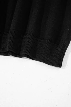 Fashion Dear-Lover Pearled Drop Shoulder Round Neck Sweater Black