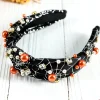 Discount Dear-Lover Pearled Rhinestone Knotted Spiderweb Halloween Headband Black