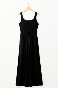 Hot Dear-Lover Peekaboo Wide Leg Square Neck Sleeveless Jumpsuit Black