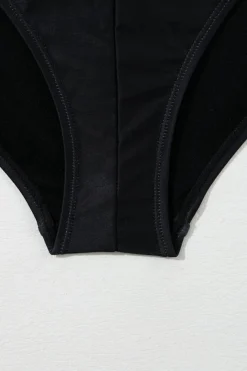 New Dear-Lover Petal Print Crisscross Back Spaghetti Straps Swimsuit Black