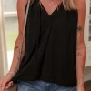 Hot Dear-Lover Pinched V Neck Tie Loose Tank Top Black