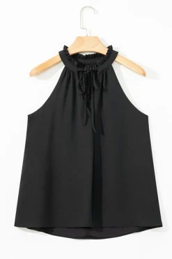 Hot Dear-Lover Pinched V Neck Tie Loose Tank Top Black