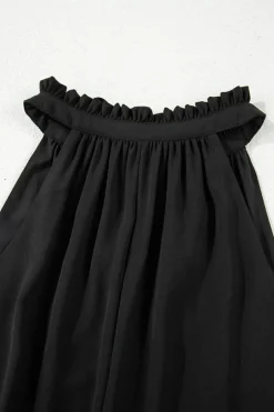 Hot Dear-Lover Pinched V Neck Tie Loose Tank Top Black