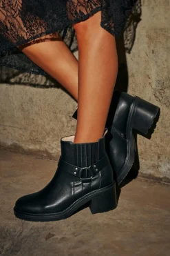 Online Dear-Lover Pintuck Side Zipper Faux Leather Chunky Heel Ankle Boots Black