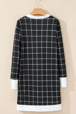 Online Dear-Lover Plaid Colorblock Edge Open Cardigan with Pocket Black