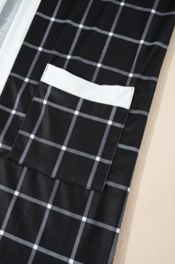 Online Dear-Lover Plaid Colorblock Edge Open Cardigan with Pocket Black