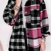 Sale Dear-Lover Plaid Colorblock Loose Shacket Black