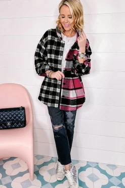 Sale Dear-Lover Plaid Colorblock Loose Shacket Black