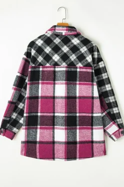 Sale Dear-Lover Plaid Colorblock Loose Shacket Black