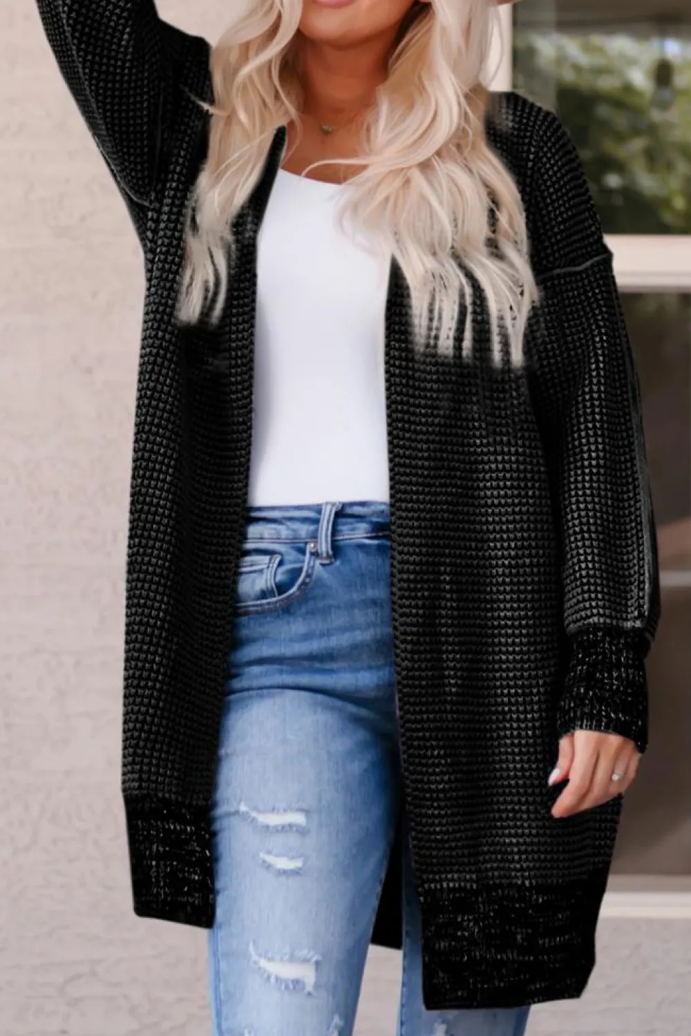 Hot Dear-Lover Plaid Knitted Long Open Front Cardigan Black