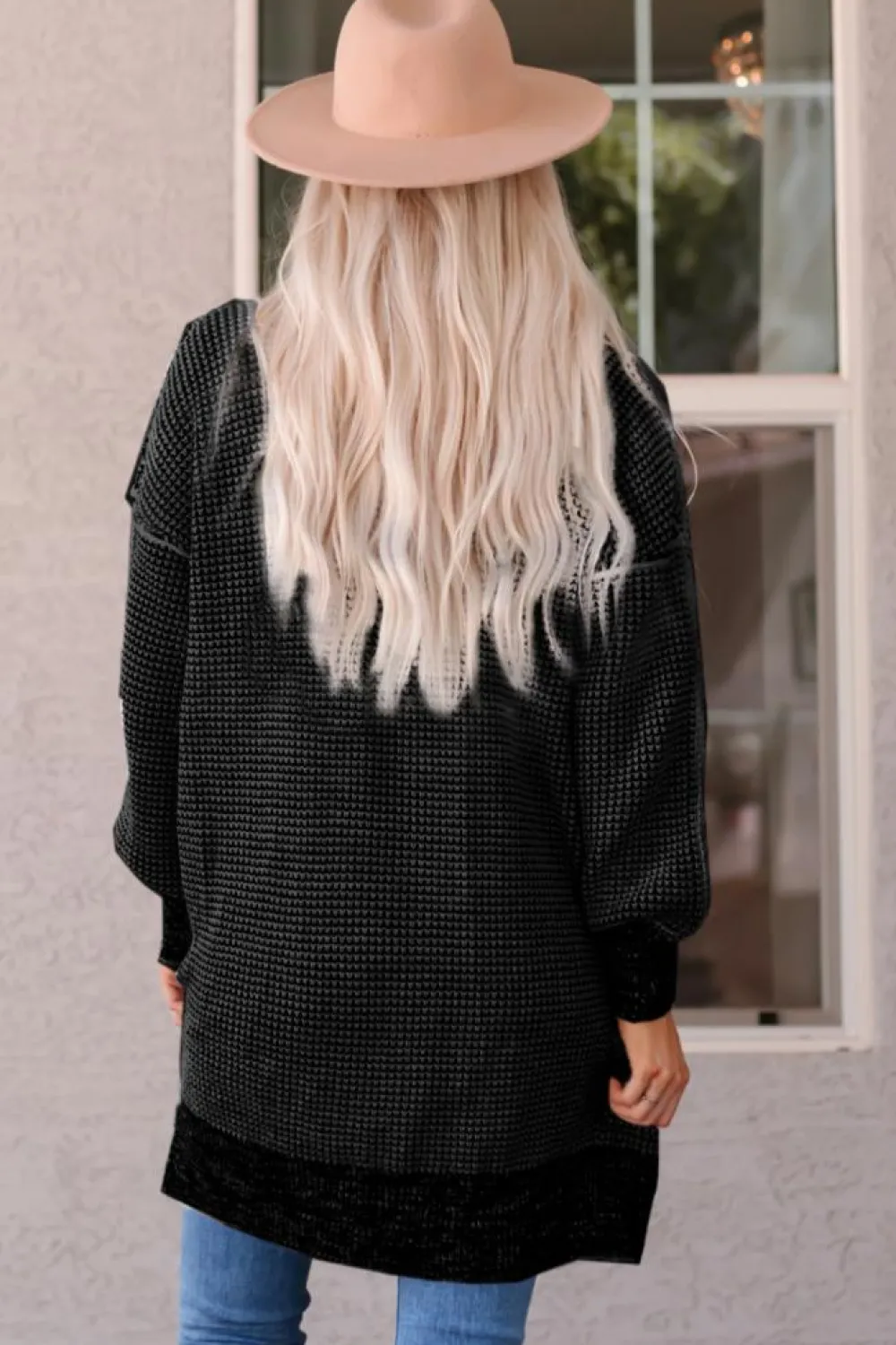 Hot Dear-Lover Plaid Knitted Long Open Front Cardigan Black