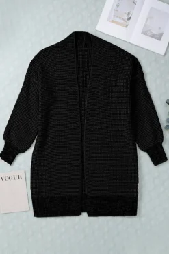 Hot Dear-Lover Plaid Knitted Long Open Front Cardigan Black