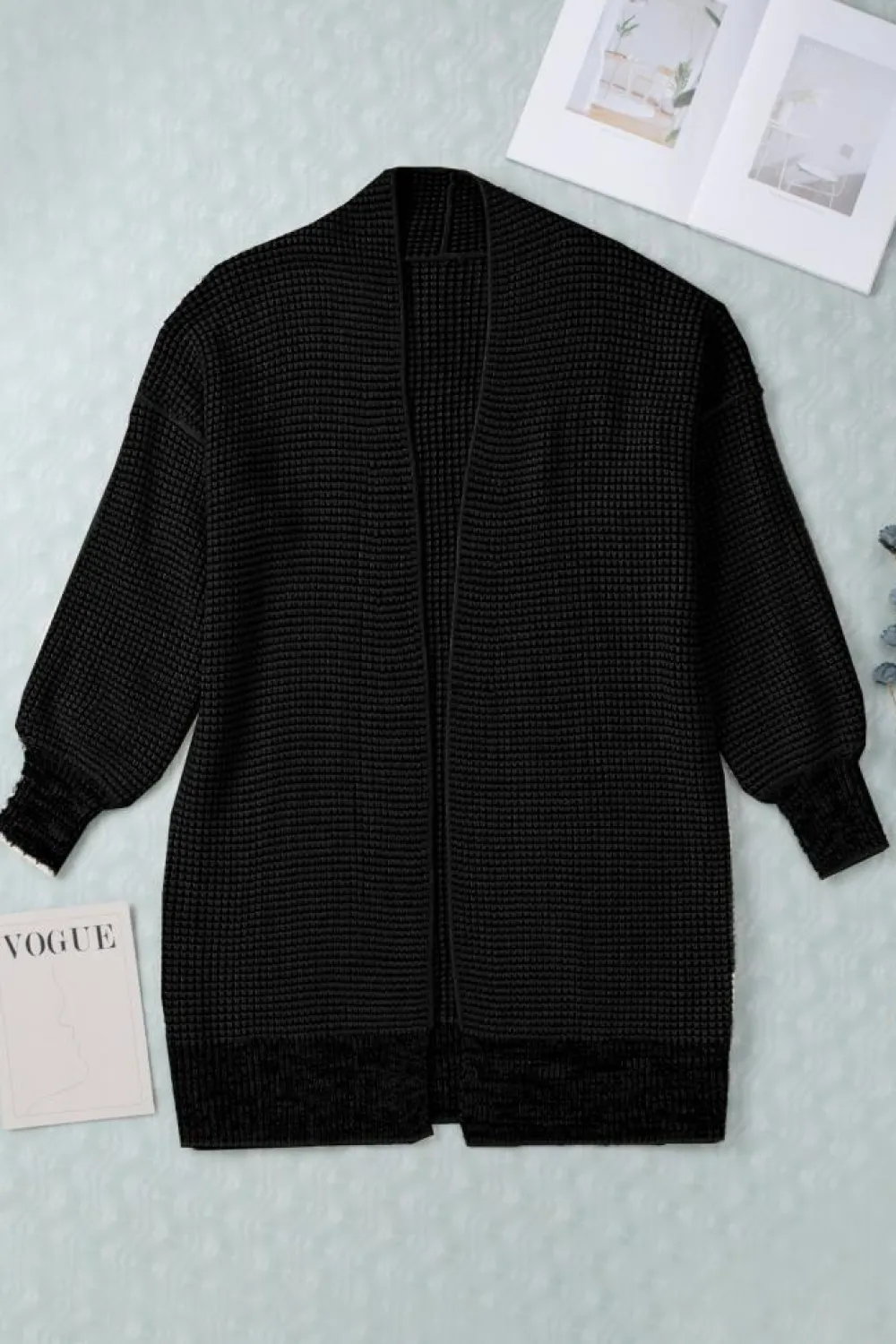 Hot Dear-Lover Plaid Knitted Long Open Front Cardigan Black
