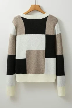 Outlet Dear-Lover Plaid Patchwork Long Sleeve Knitted Sweater Black