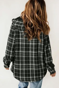 Fashion Dear-Lover Black Plaid Pattern Sherpa Lined Hooded Shacket Black-2