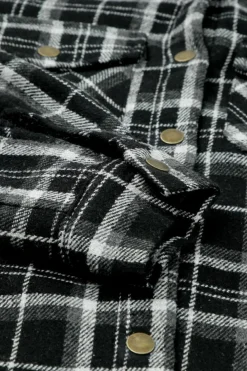 Fashion Dear-Lover Black Plaid Pattern Sherpa Lined Hooded Shacket Black-2