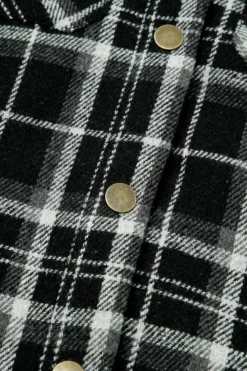 Fashion Dear-Lover Black Plaid Pattern Sherpa Lined Hooded Shacket Black-2