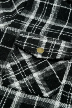 Fashion Dear-Lover Black Plaid Pattern Sherpa Lined Hooded Shacket Black-2