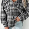 Sale Dear-Lover Plaid Print Flap Pockets Contrast Hooded Loose Shacket Black