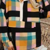 Clearance Dear-Lover Plaid Print Pocketed Half Button Collared Sweatshirt Black