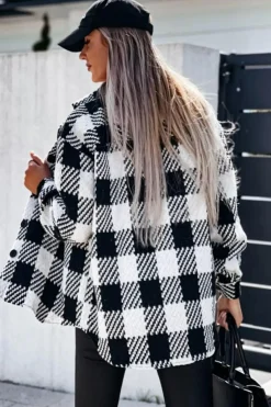 Best Dear-Lover Plaid Textured Flap Pocket Shacket Black