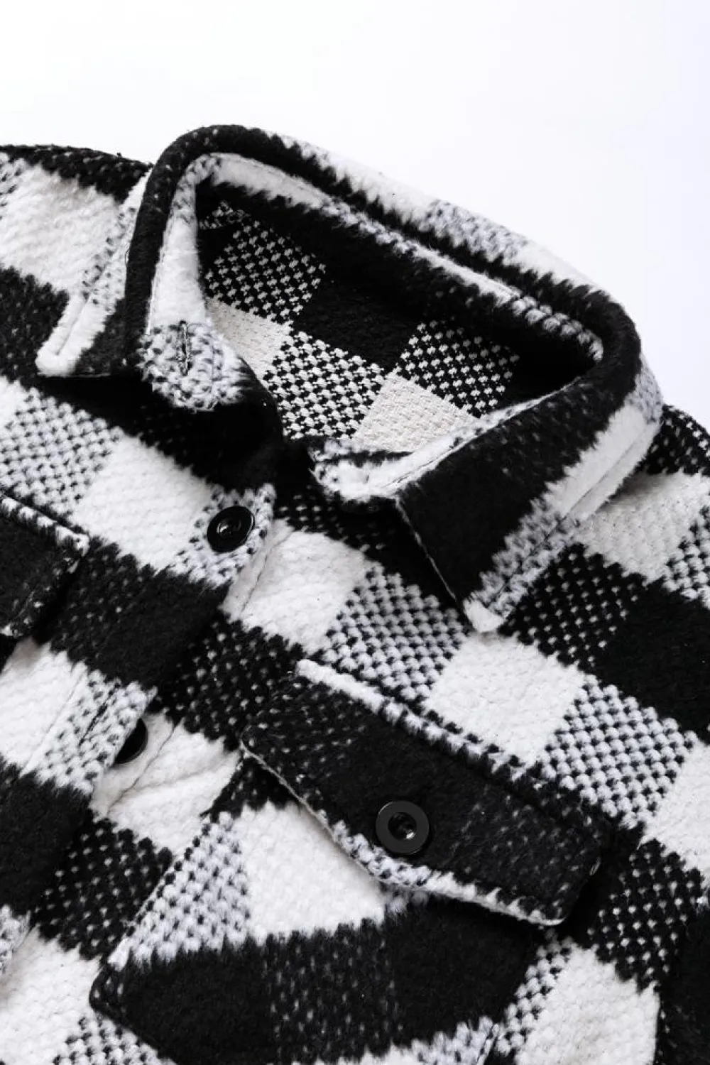 Best Dear-Lover Plaid Textured Flap Pocket Shacket Black