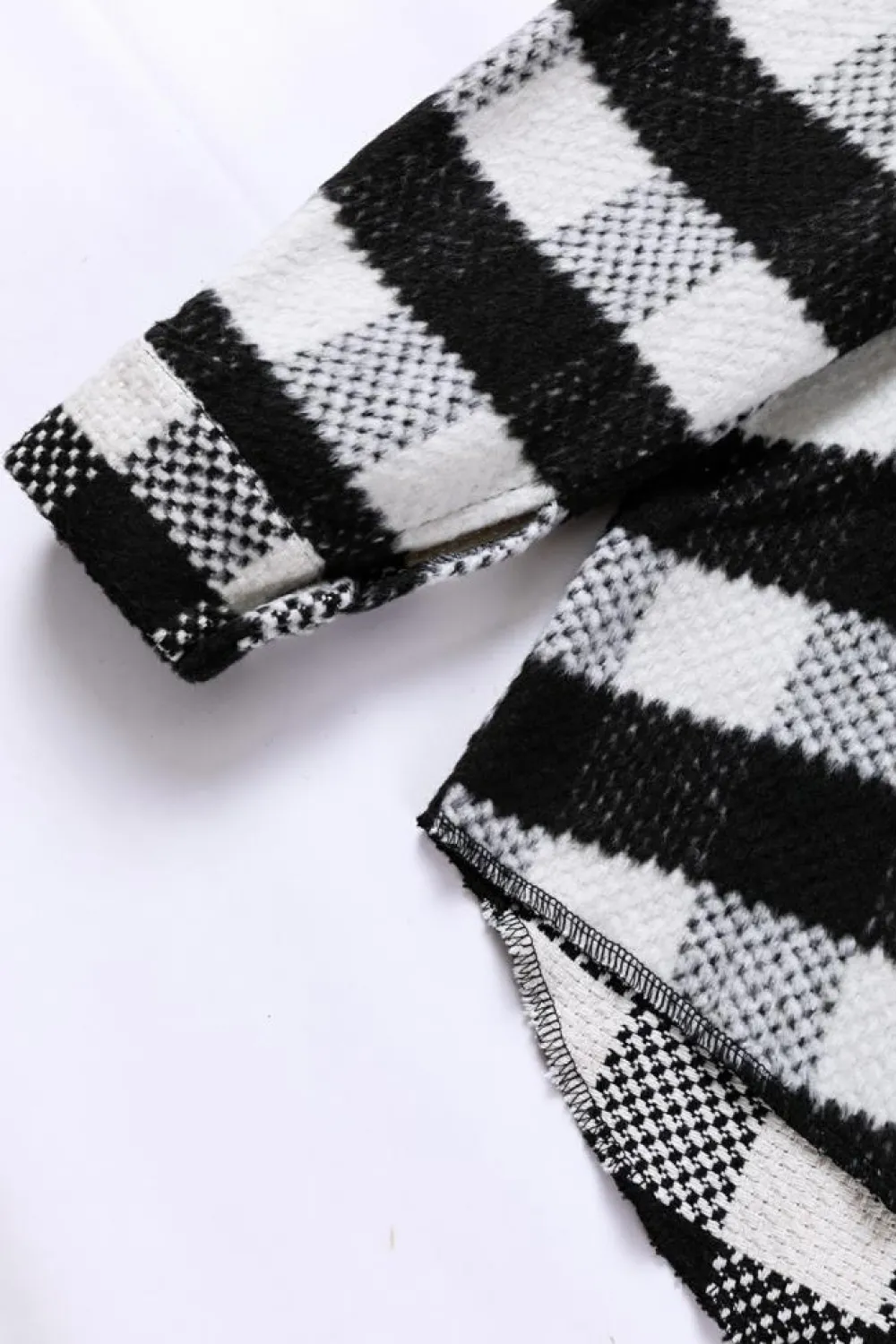 Best Dear-Lover Plaid Textured Flap Pocket Shacket Black