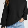 New Dear-Lover Plain Drop Shoulder Crewneck Pullover Sweatshirt Black