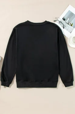 New Dear-Lover Plain Drop Shoulder Crewneck Pullover Sweatshirt Black