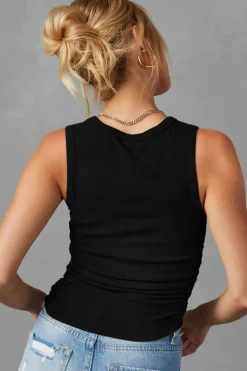 Discount Dear-Lover Plain Ruched Side Slim Tank Top Black